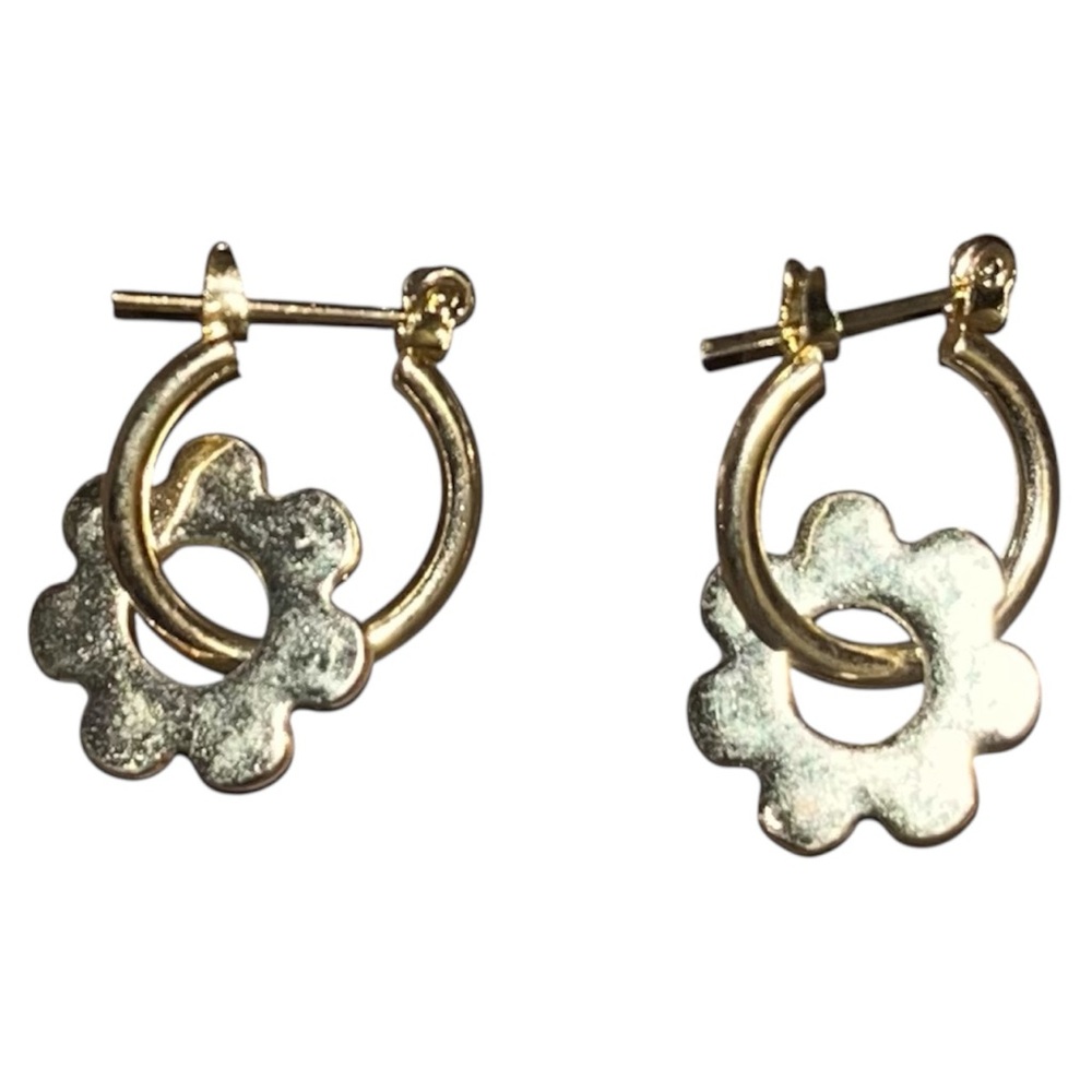 Gold Color Flower Hoop Earrings